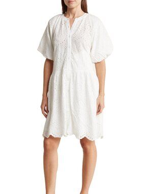 NWT 100% Cotton Eyelet Button Front White Dress by STITCHDROP XL